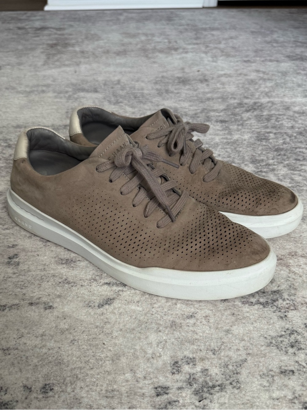 Men's Taupe Suede Perforated Lace-Up Sneakers